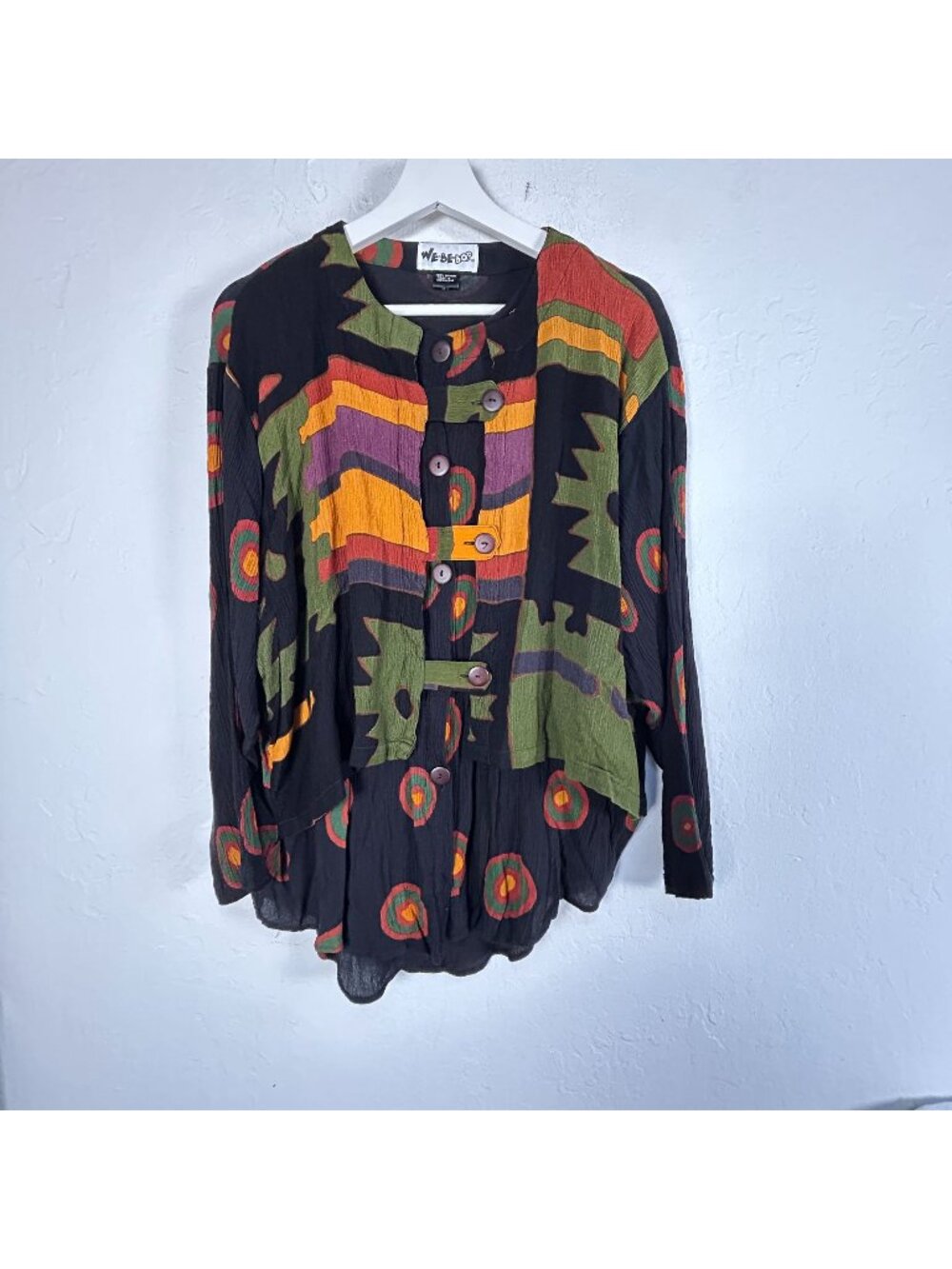 We-Be-Bop Womens Abstract Art Pop Button-Up Long Sleeve One Size Rayon Textured